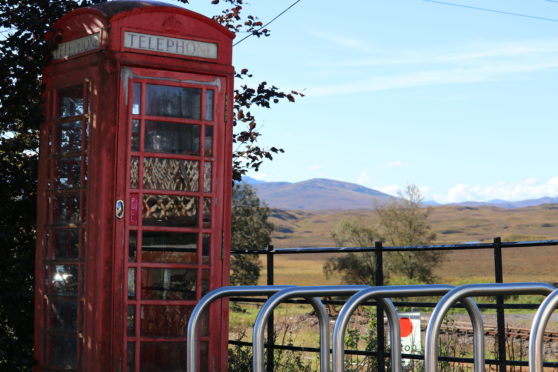 An under-threat phone box at Rannoch station.