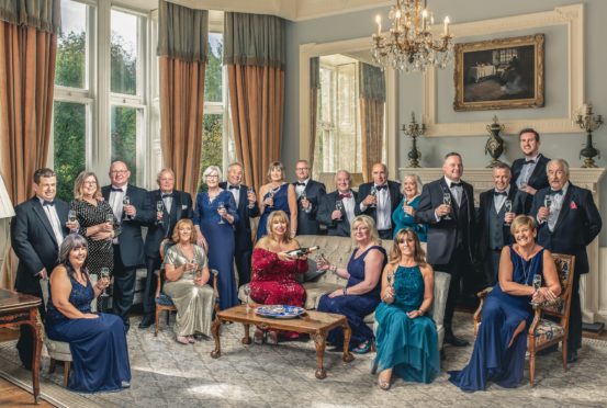 Image 2 caption: Back row, left to right: Barry Little, Pam Forbes, Jim Forbes, Jake Bowman, Sheila Storey, Raymond Storey, Ann Sharp, Brian Sharp, Ken Wedgeworth, Fred Higgins, Lesley Higgins, David Hendry, John Doherty, Michael Innes, Leslie Campbell.