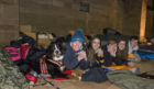 Participants at the sleep out (l-r):  Christopher Aitken, Charlotte Sampson, Cesc Salude, Leah Smith and Marcus Cleaver-Smith. Picture: Angus Findlay.