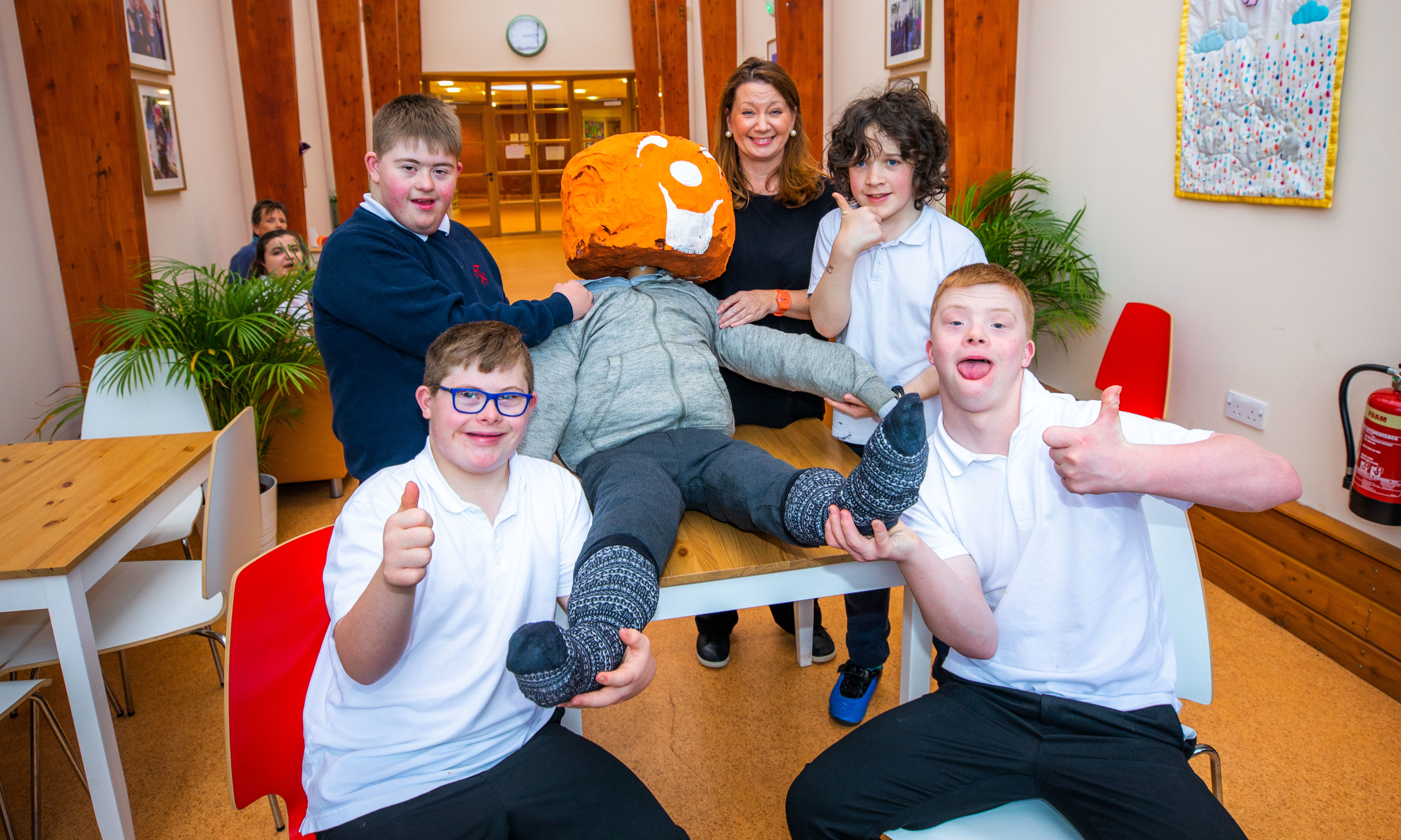 Pupils Aaron Ferguson, James Dickson (back), Aaron Duncan and Kevin Gardiner (front) and ASN teacher Tracey Lindsay at Fairview School have finished their Guy for the Perth bonfire.