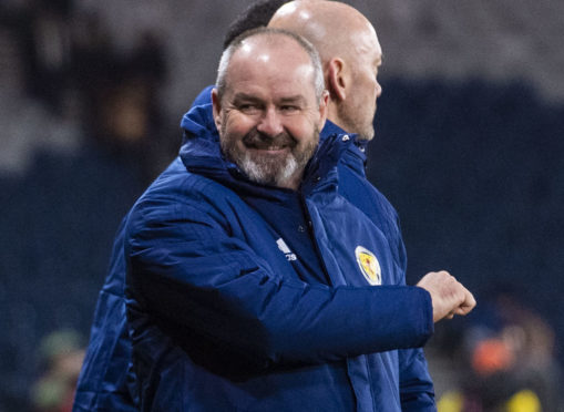 Scotland manager Steve Clarke celebrates at full-time.