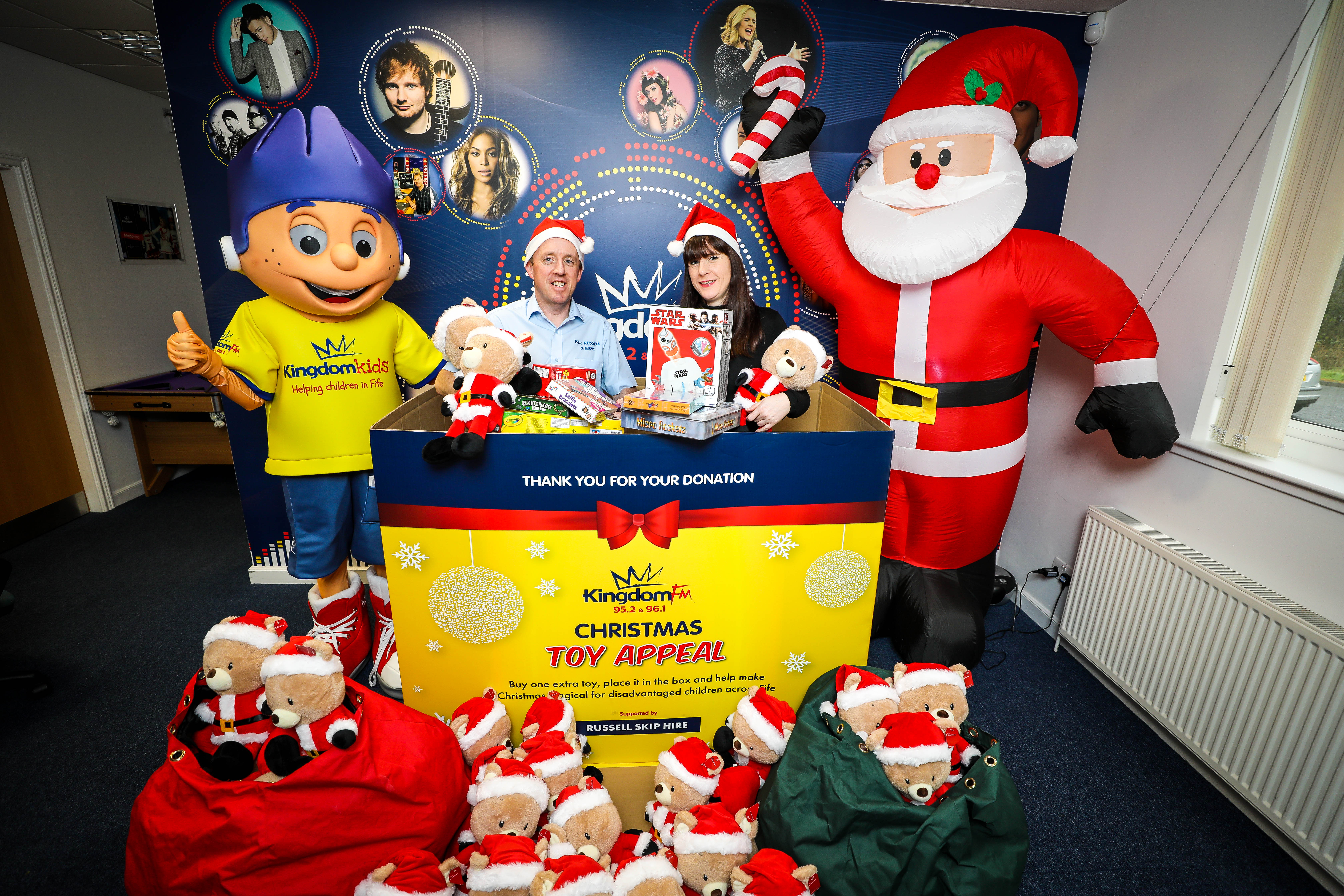 Craig Sneddon from Cowdenbeath in the toy box with Vanessa Motion as the launch of the Christmas Toy Appeal begins