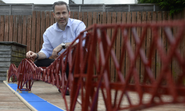 Michael Dineen with his Lego Forth Bridge.