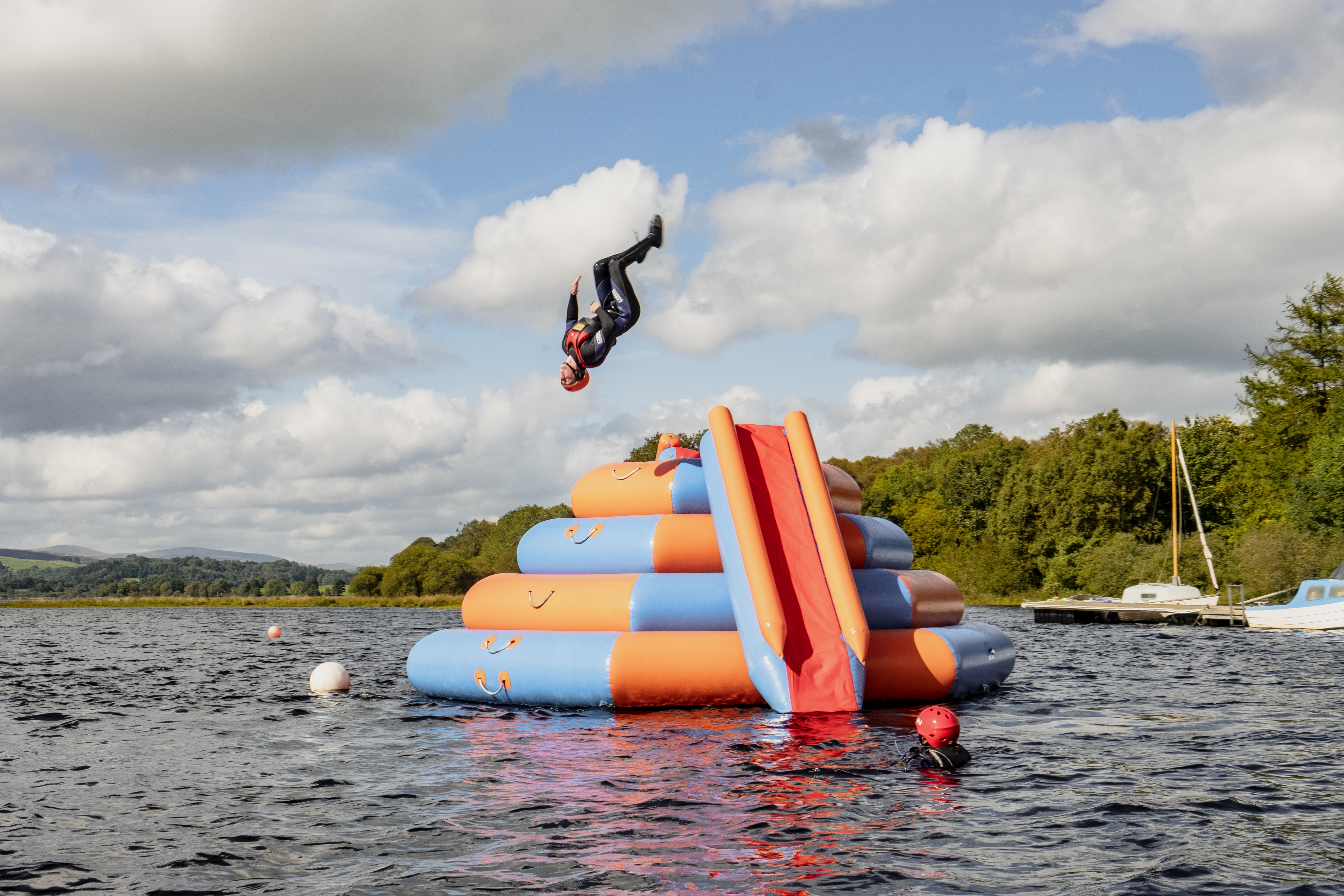 The wobbly water park at Galloway Activity centre on Loch Ken.