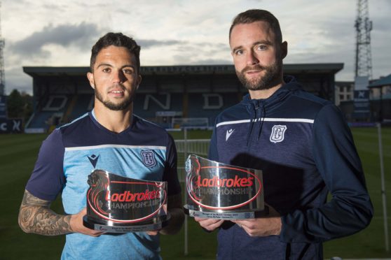 Declan McDaid and James McPake with their awards.