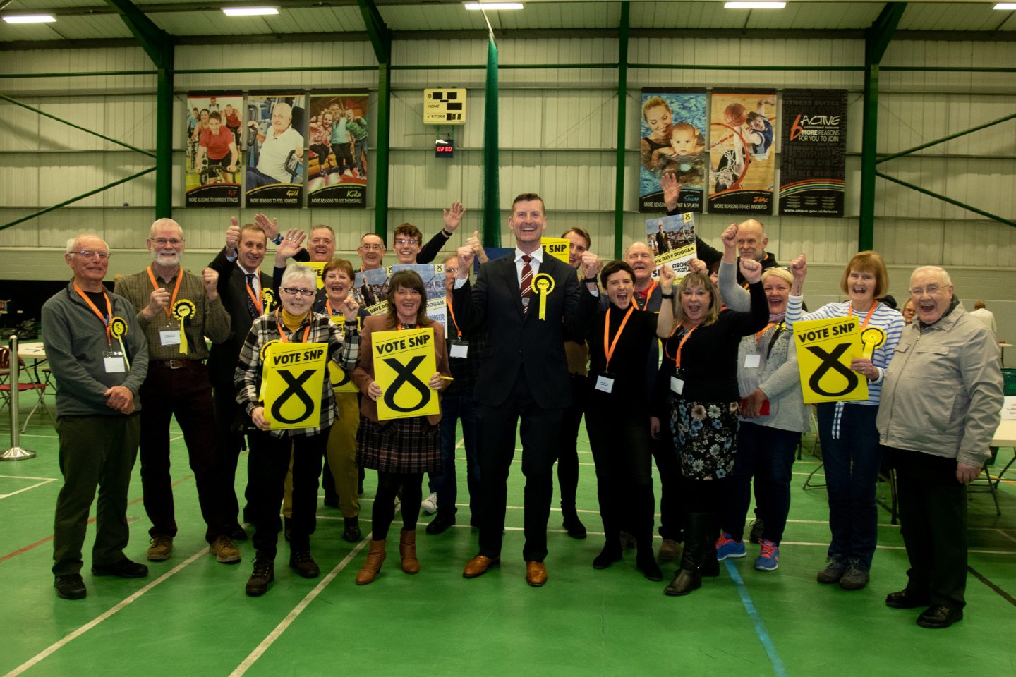 Victorious SNP contender Dave Doogan with his team.