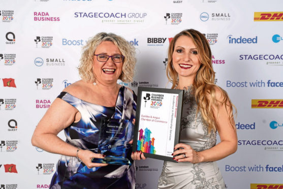 Alison Henderson, chief executive of Dundee and Angus Chamber of Commerce with awards judge Christine Cary