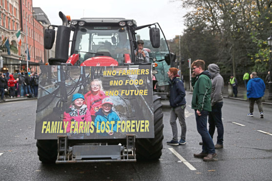 Farmers protesting in Dublin’s city centre.