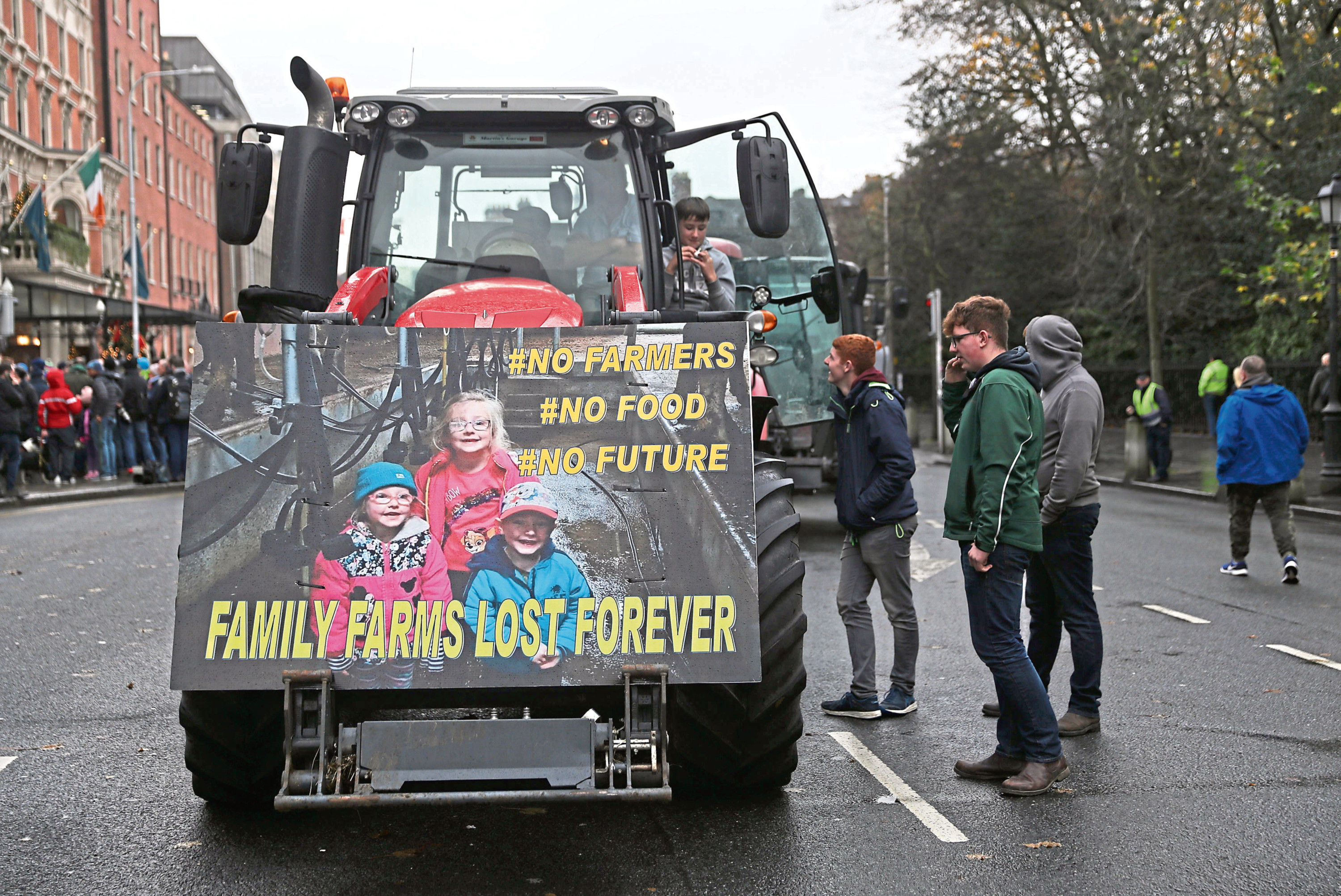 Farmers protesting in Dublin’s city centre.
