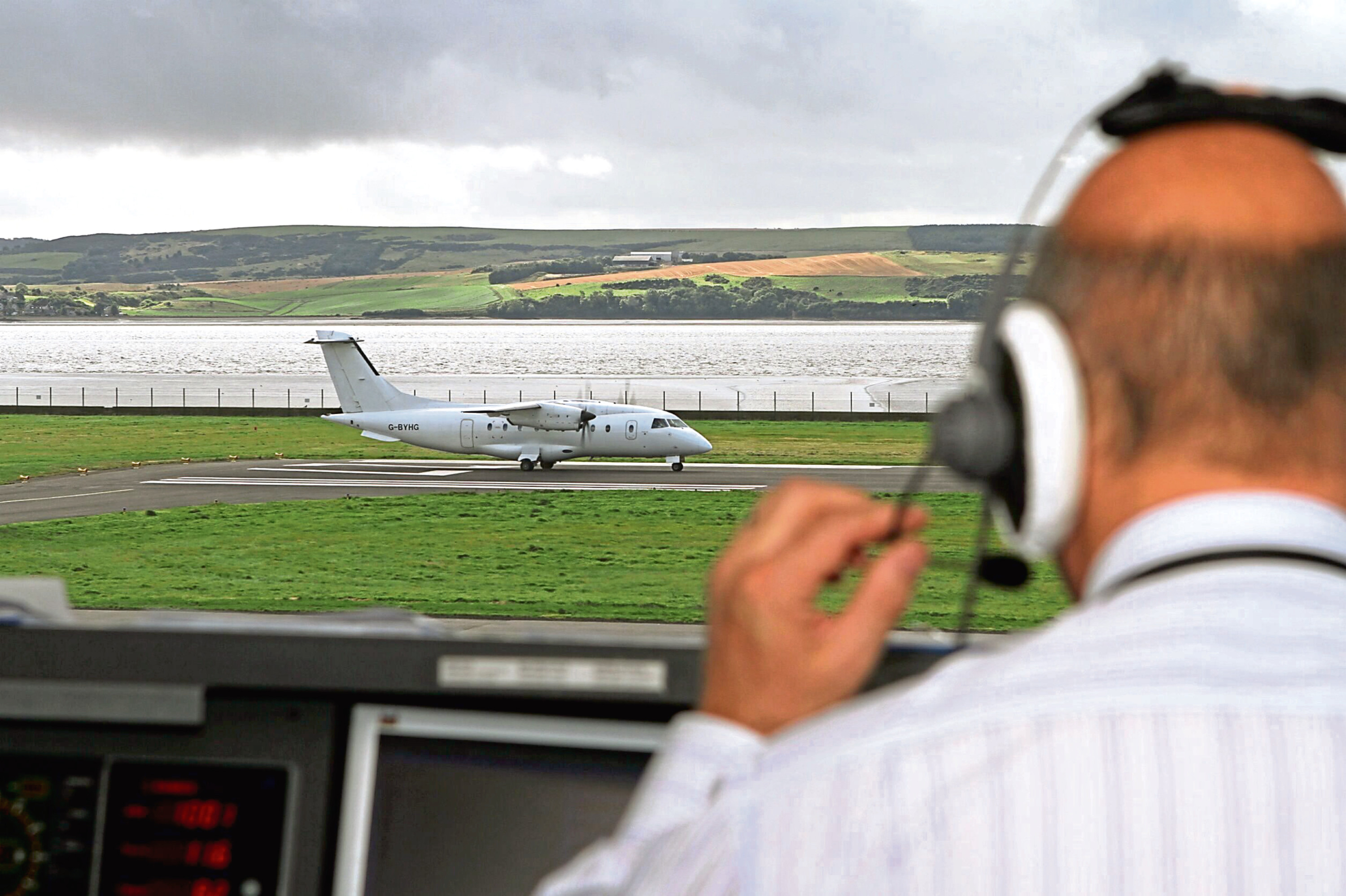 The control tower readies a plane for take-off at Dundee Airport.