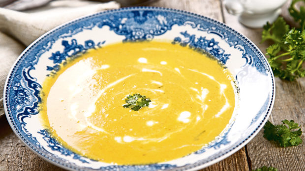 Carrot soup with coconut milk.