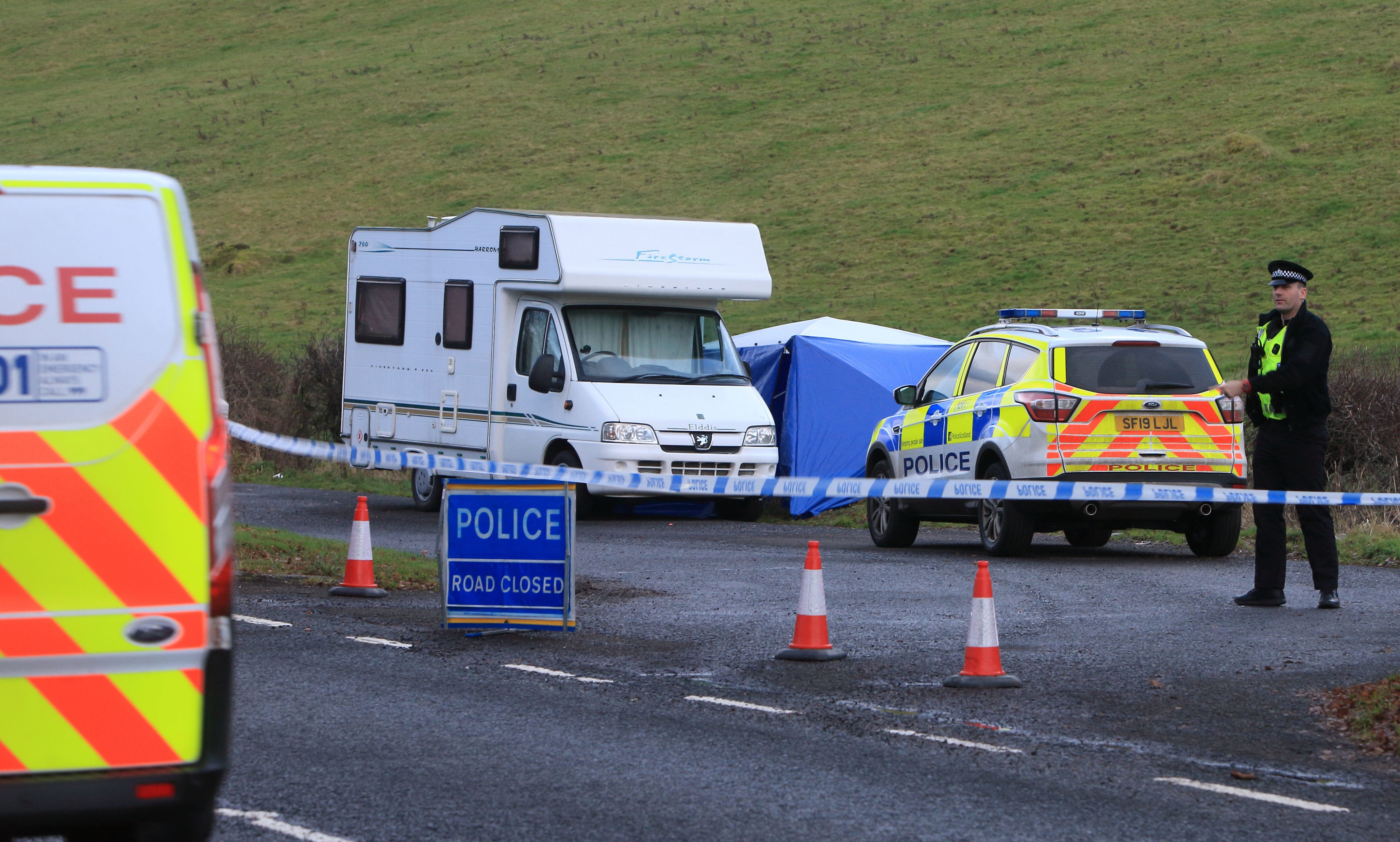 Police at the scene of A85 sudden death