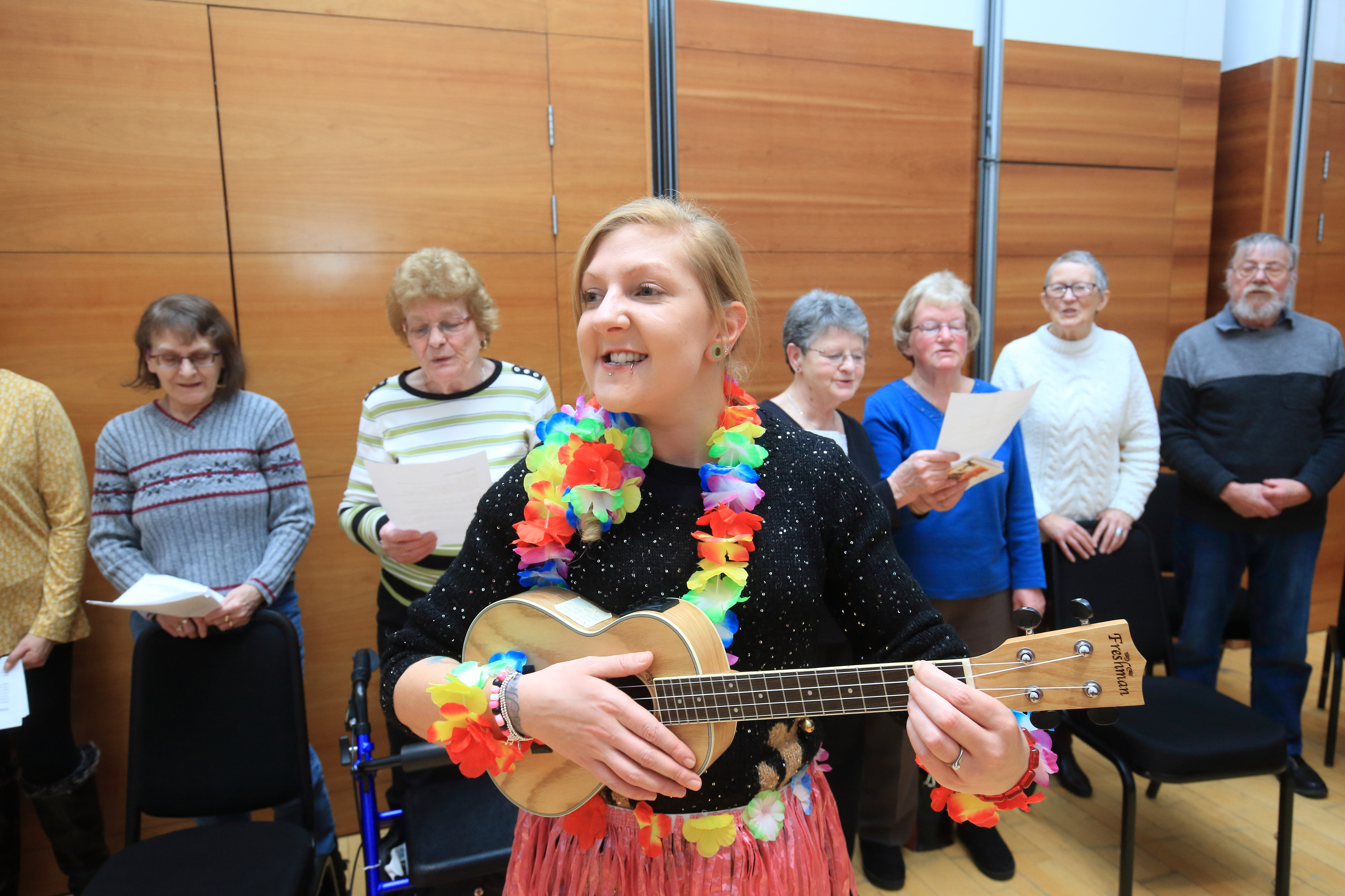 Vocal Chord Choir at Perth Concert Hall led by Emma Neck on Ukelele. Picture: Phil Hannah.