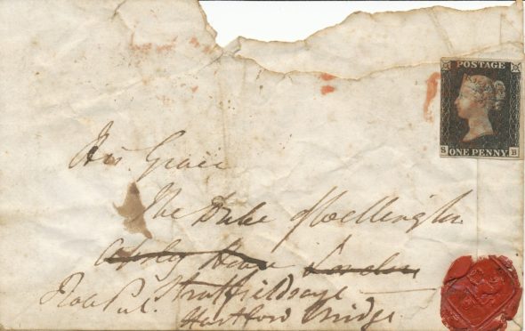 A Penny Black used to seal a letter (private collection).