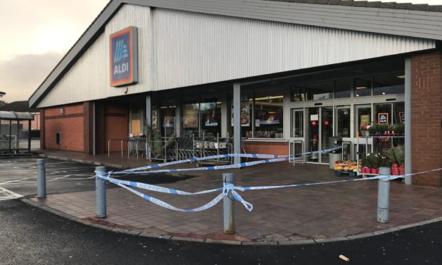 The taped off Aldi in Perth.