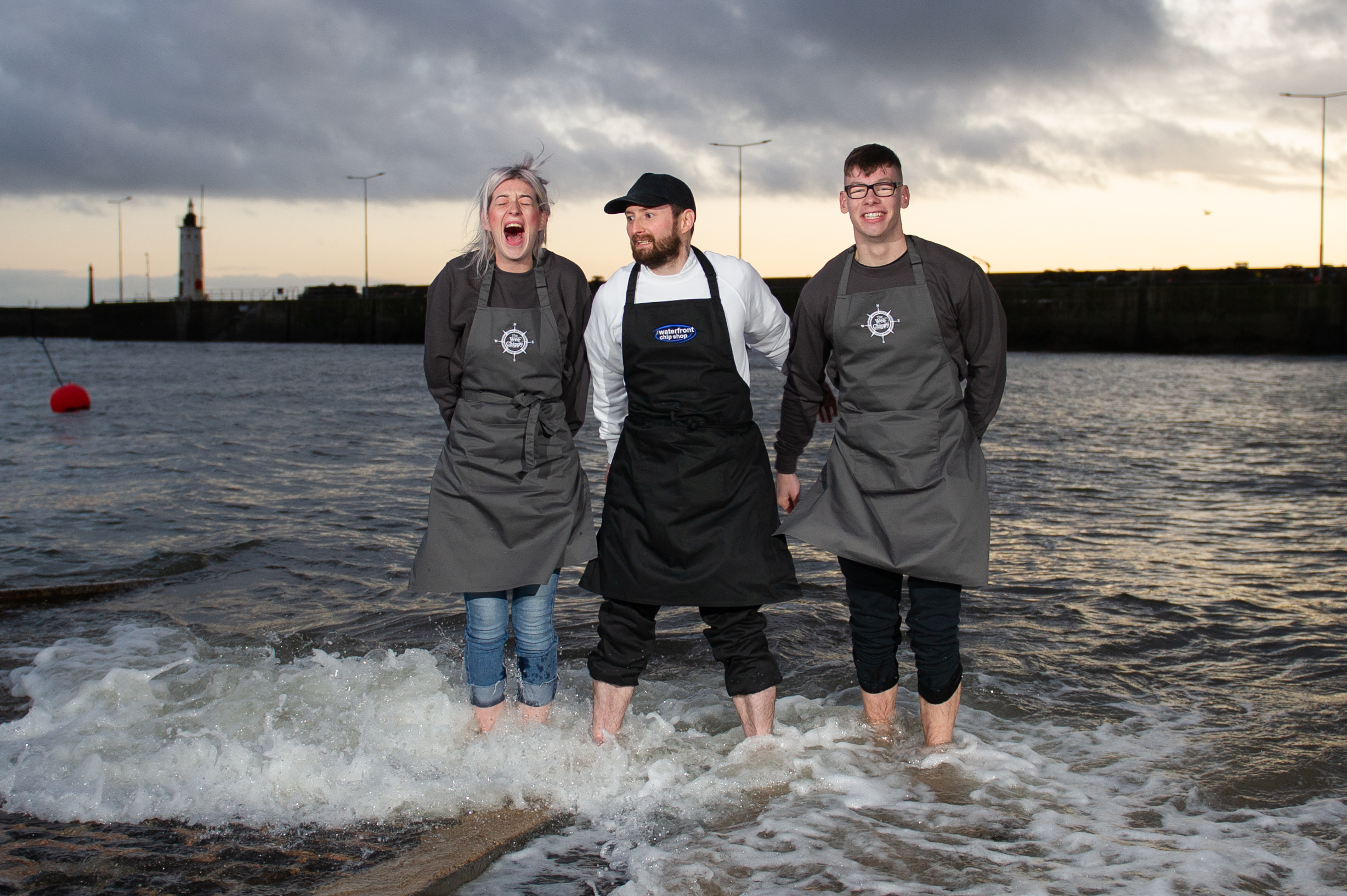 Jacklyn Smith (Wee Chippy), Tommy Izatt (Waterfront Chip Shop) and Kyle Fleming (Wee Chippy) prepare for the Dook