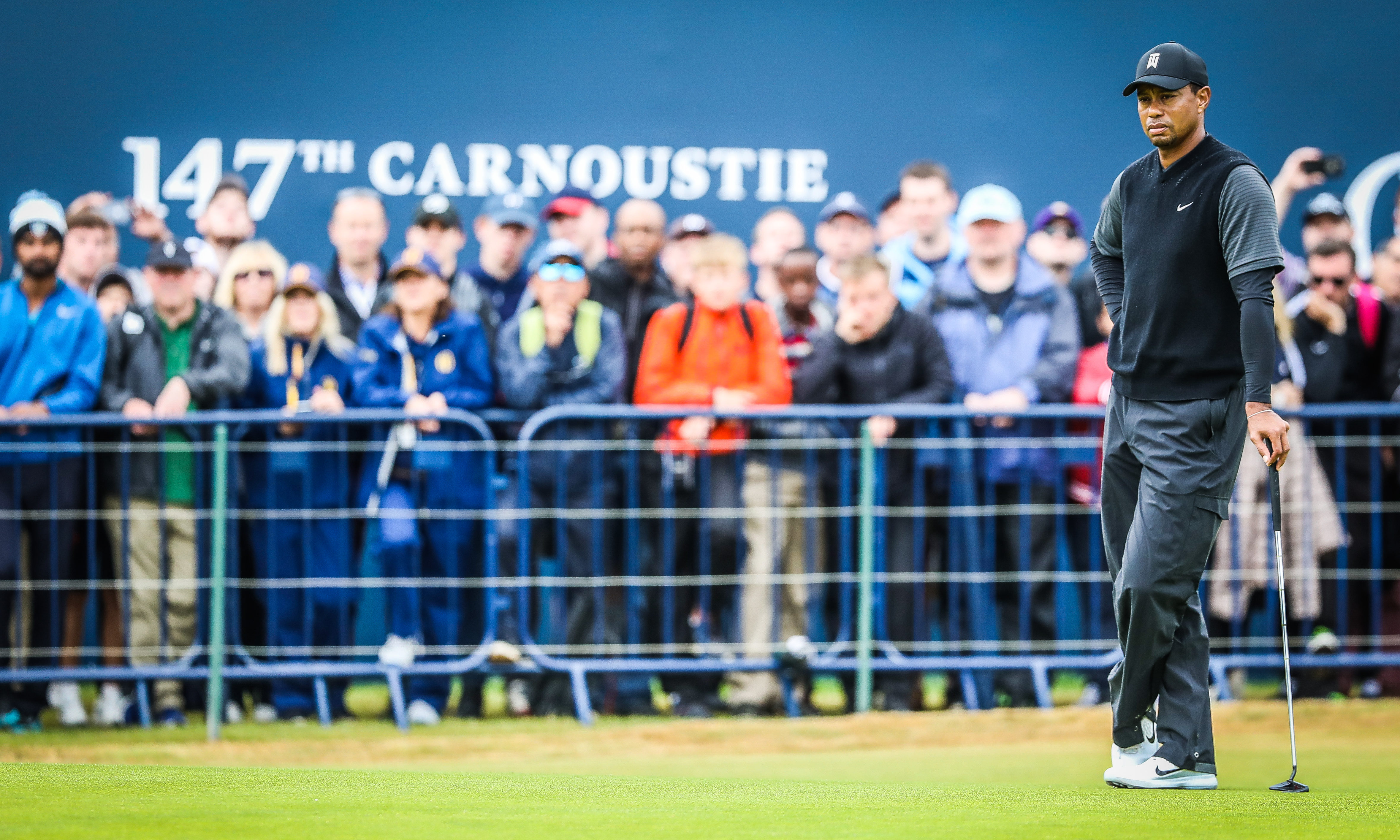 Tiger Woods playing at Carnoustie in 2018. Players from around the world flock to play the course..