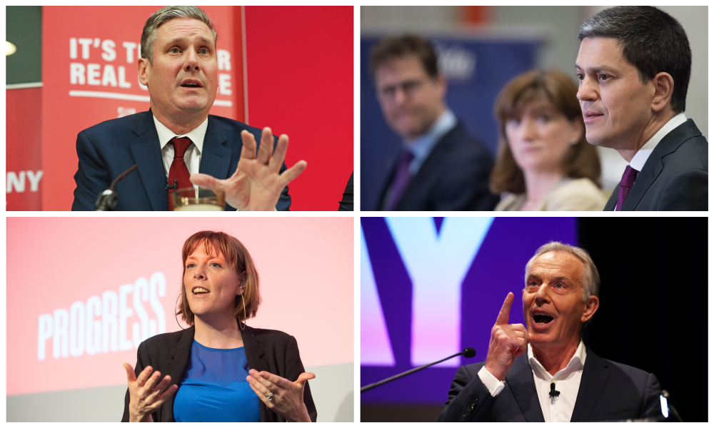 Keir Starmer collage David Miliband Jess Phillips and Tony Blair (clockwise, top left to bottom right).
