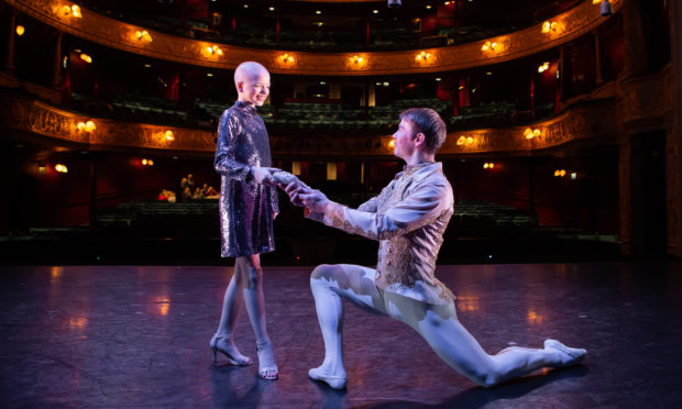 Lily Douglas with Scottish Ballet Principal dancer Christopher Harrison at Theatre Royal Glasgow.