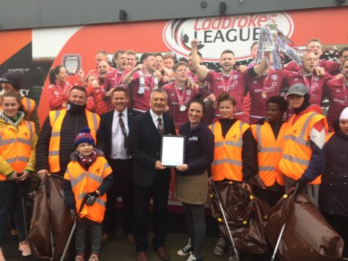 Heather McLaughlin of Keep Scotland Beautiful with Lichties chairman Mike Caird and the litter volunteers.