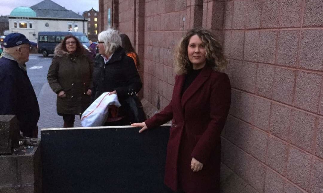 Councillor Lois Speed next to the barricade before it was removed.