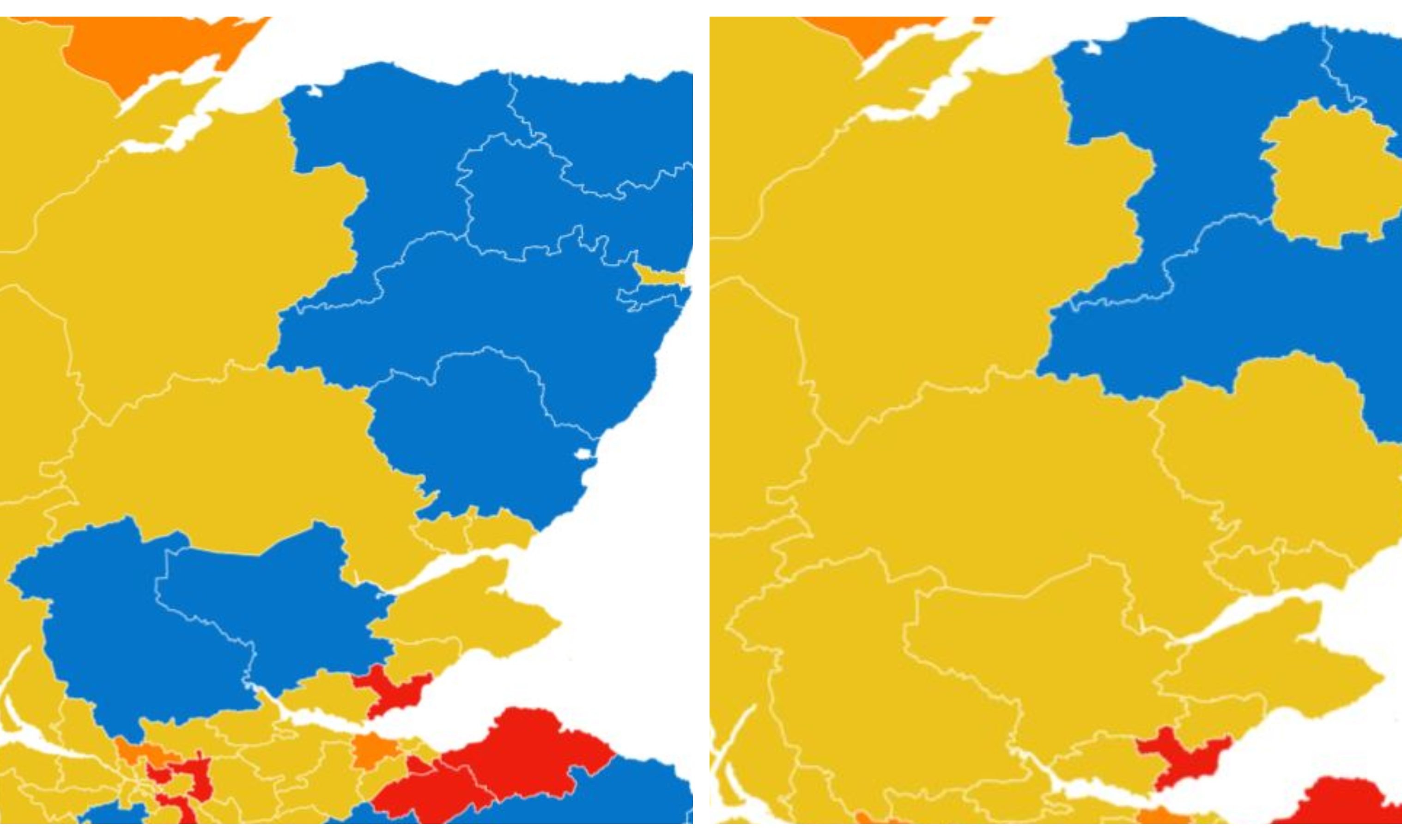 A map showing how Courier country's constituencies could change this week.