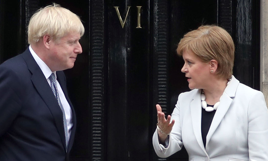 Scotland's First Minister Nicola Sturgeon meets Prime Minister Boris Johnson in Edinburgh in July 2019.
