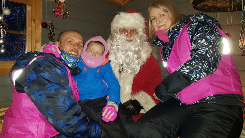 Ruby Stewart with her mum Claire and dad Andy in Lapland