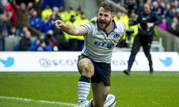 Scotland's Tommy Seymour celebrates another international try.