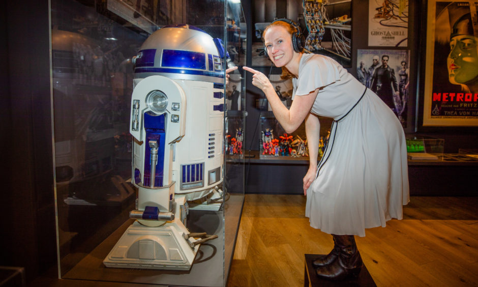 Visit Scotland Regional Leadership Director Caroline Warburton visits Hello, Robot exhibition at  V&A Dundee dressed as 'Princess Leia' in 2019.