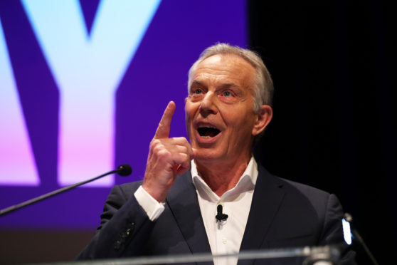 Former Prime Minister Tony Blair speaking during the Final Say rally at the Mermaid Theatre, London.