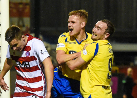 Ali McCann celebrates his first St Johnstone goal.