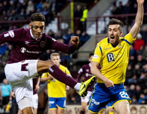 Callum Booth in action at Tynecastle.