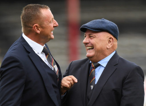 Big Rab (left) shares a joke with Arbroath's Manager of the Year nominee, Dick Campbell.