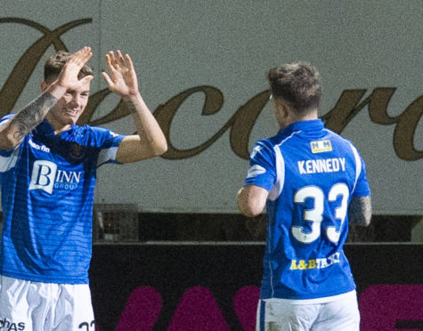 Callum Hendry celebrates his goal with Matty Kennedy