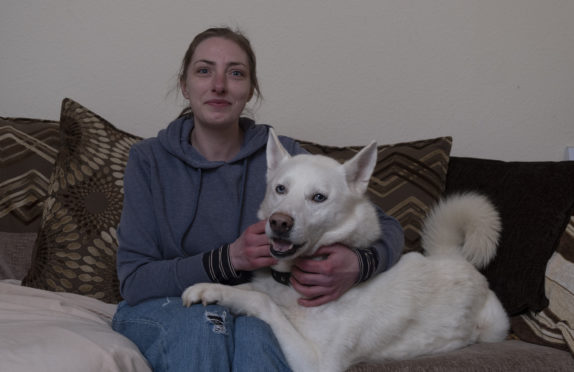 Anna Locke at home in Arbroath with her husky Konan