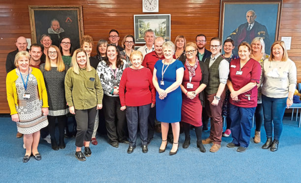 Karen Kendall with colleagues and family members.

An NHS Tayside employee with four decades of service at the health board has celebrated her retirement.
Karen Kendall started her career in 1979 working as an auxiliary nurse before gaining her nursing qualification in 1983. 
She became a senior charge nurse in 2003, then in 2007 took the opportunity to be seconded to the improvement team.