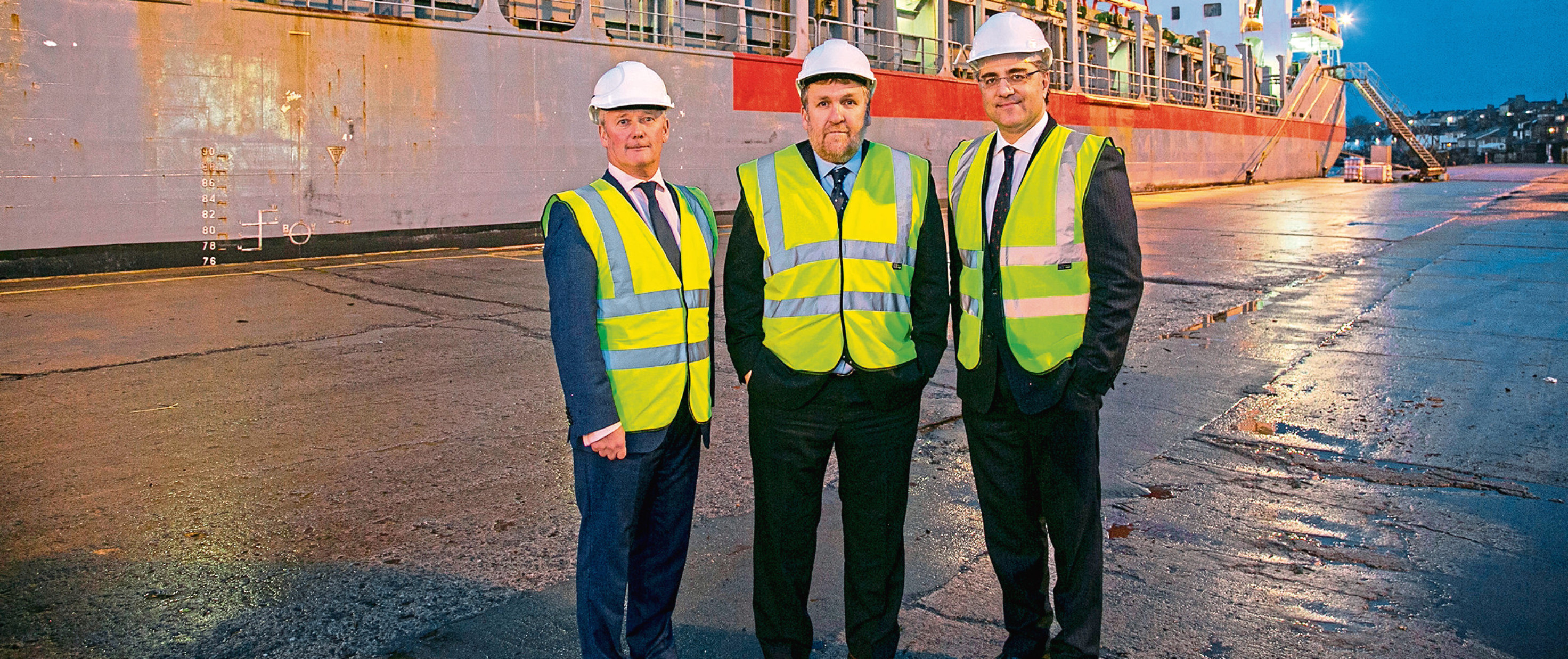 Baker Hughes has extended its deal with Montrose Port Authority by seven years.
From left Peter Stuart MPA, Vice-Chairman, Captain Tom Hutchison MPA, CEO and Lorenzo Romagnoli, Baker Hughes Director of Supply Chain