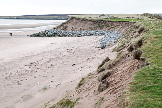 Montrose has been singled out as an example of the threat of climate change to the future of links golf in Scotland.
The newly-published Game Changer report suggests golf in Scotland being perhaps the hardest-hit sector as a result of climate-related increases in precipitation as well as coastal erosion arising from storm surges and rising sea levels.
For more than 450 years golf has been played on the links of Montrose but changing seas and coastal erosion is threatening to destroy part of the course which can boast features laid down by Old Tom Morris.
 
Pic shows looking along the 2nd fairway back to the tee at  Montrose Golf Links...Pic Paul Reid