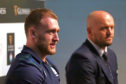 Scotland's head coach Gregor Townsend (right) and Stuart Hogg and during the Guinness Six Nations launch at Tobacco Dock, London.