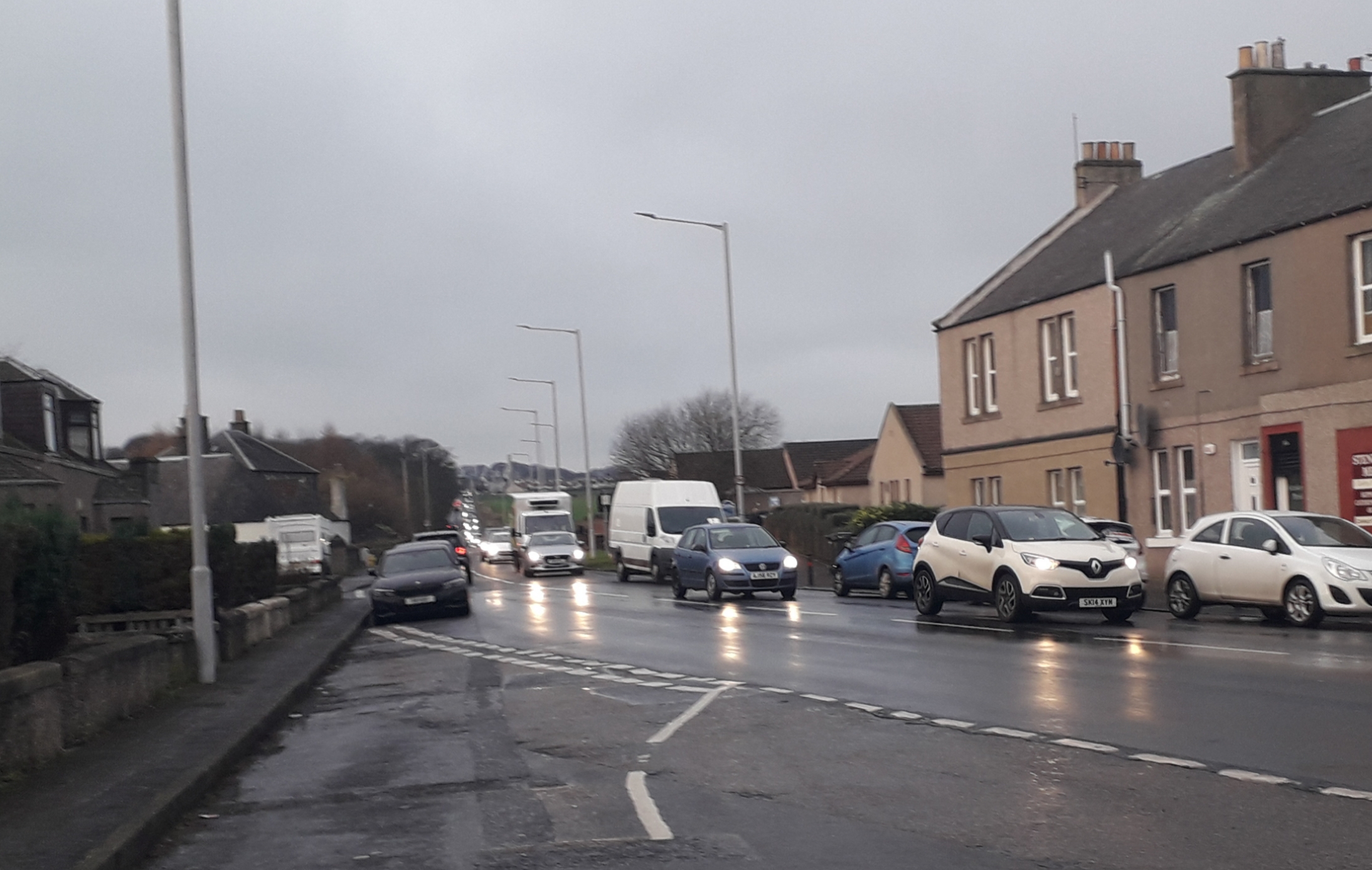 Congestion after a crash on Standing Stane Road, Fife.