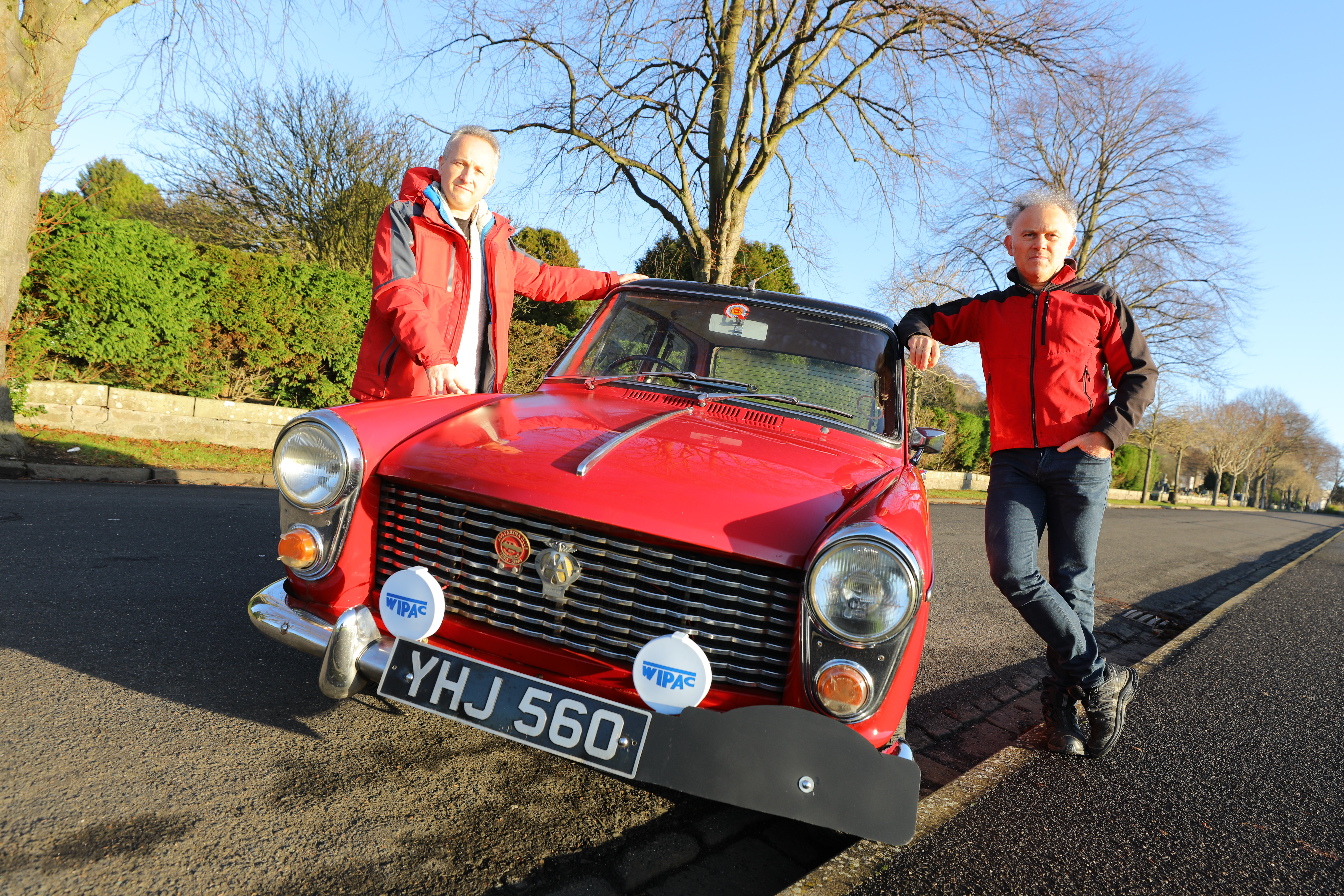 Colin, left, and Richard Levin beside their Austin A40 in which they will tackle the Monte Carlo Classique,