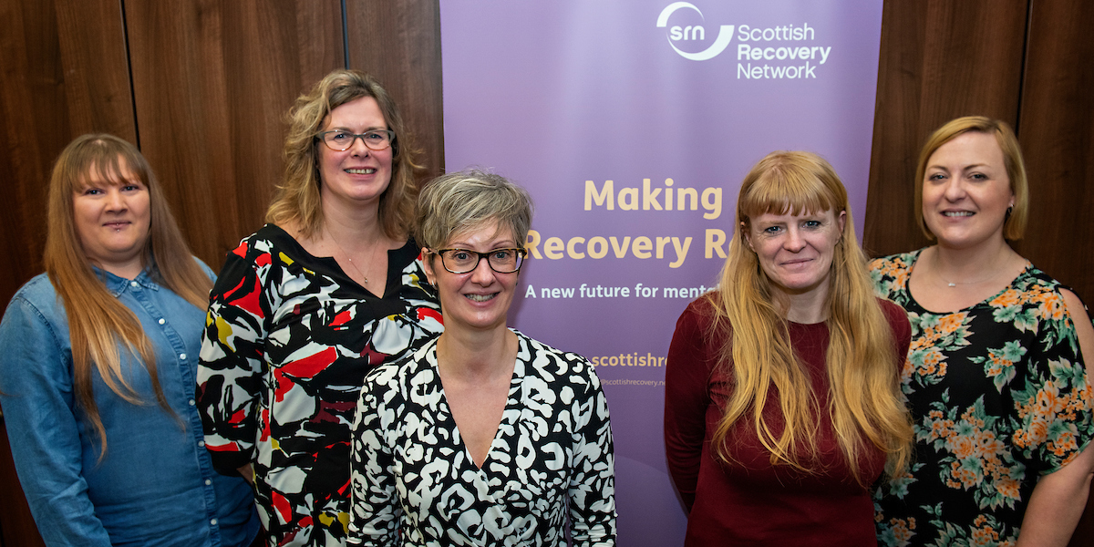 Making Recovery Real partners in Edinburgh. From left: Hollie Gilchrist, Ruth Brown, Louise Christie, Rona Foy and Emma Wilson.