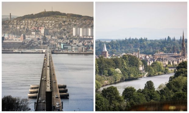 The Tay runs through Dundee (left) and Perth.