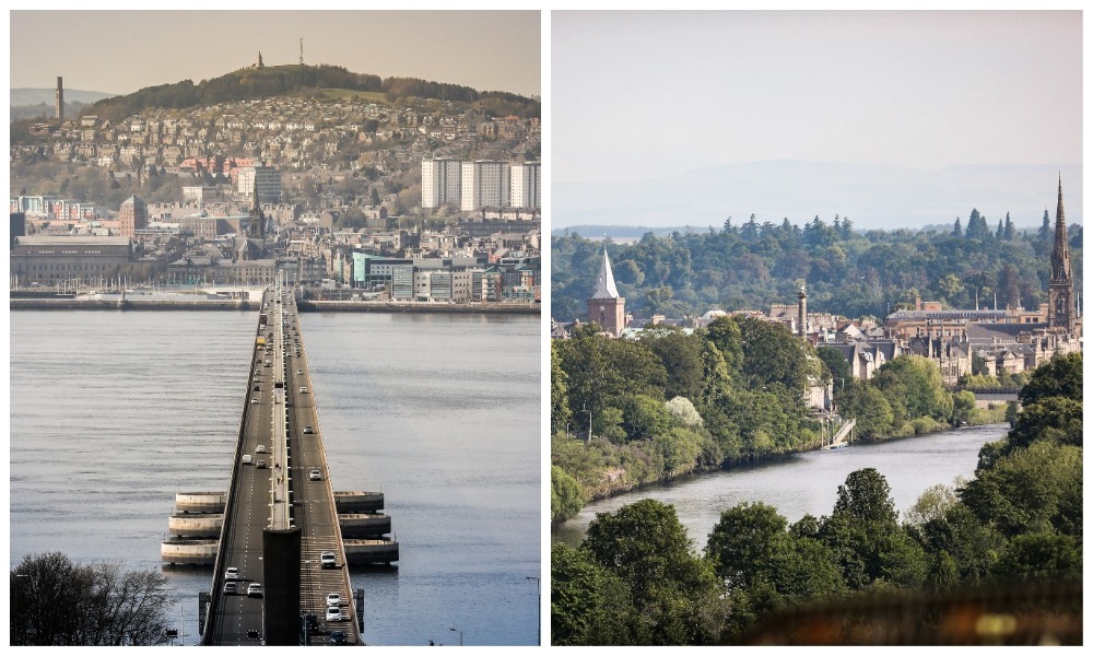 The Tay runs through Dundee (left) and Perth.