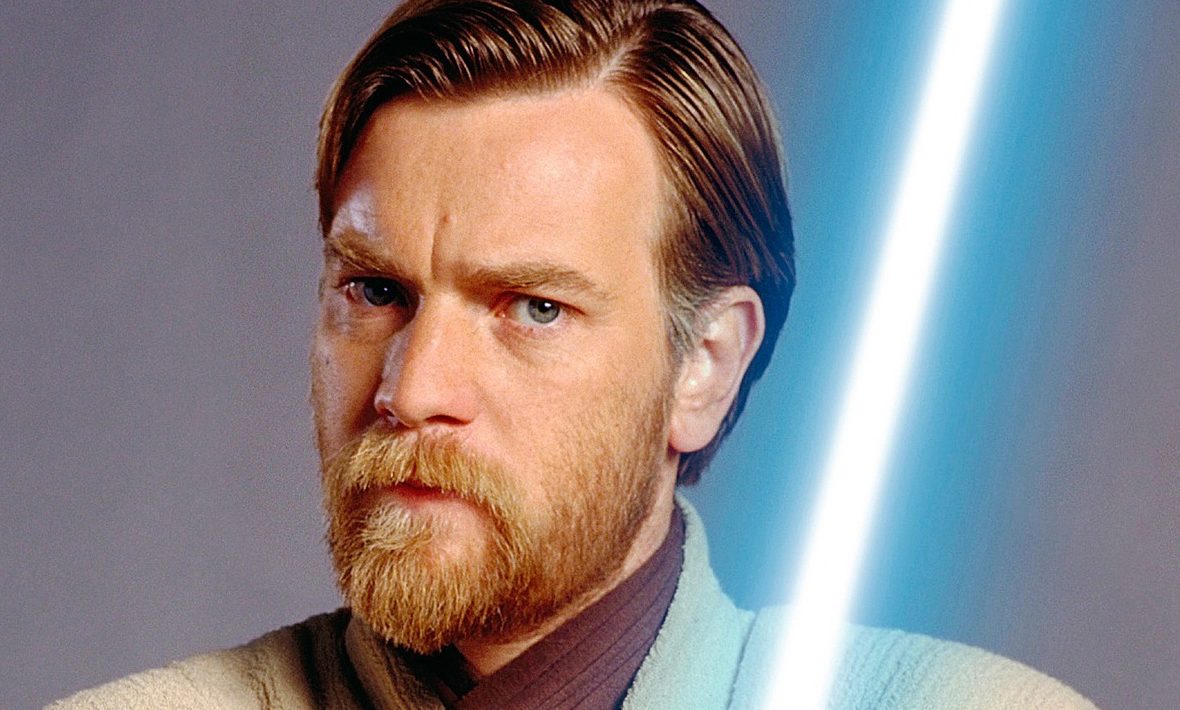 Ewan McGregor holding light sabre in role of Obi Wan Kenobi in Star Wars