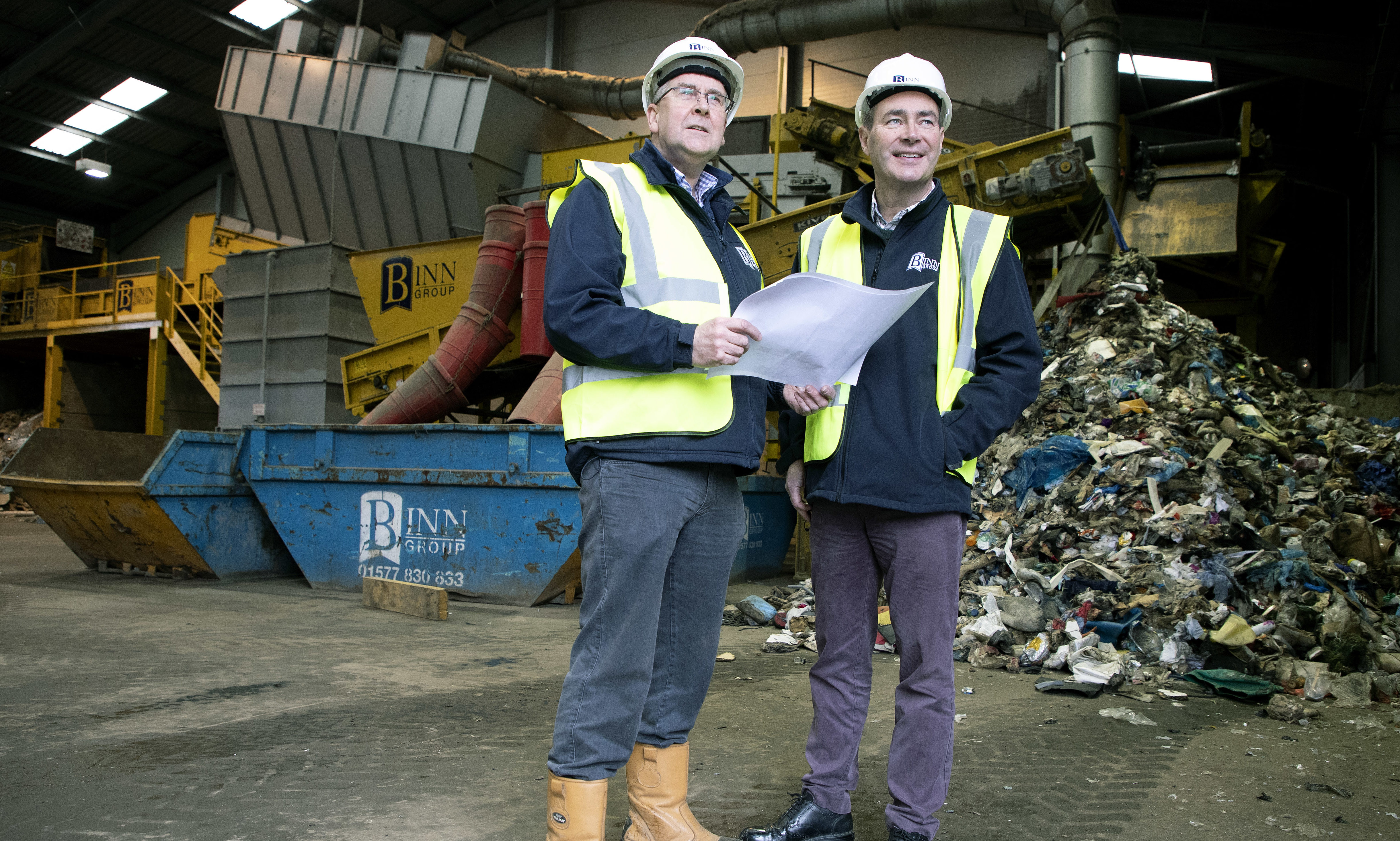 Pictured looking at plans for the new Energy from Waste development are Stuart Fraser (left) Project Manager and Brian Harkins Managing Director.
