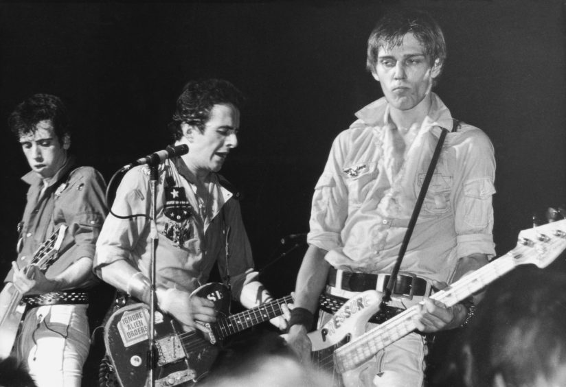 From left to right, Mick Jones, Joe Strummer and Paul Simonon of punk rock band The Clash,
