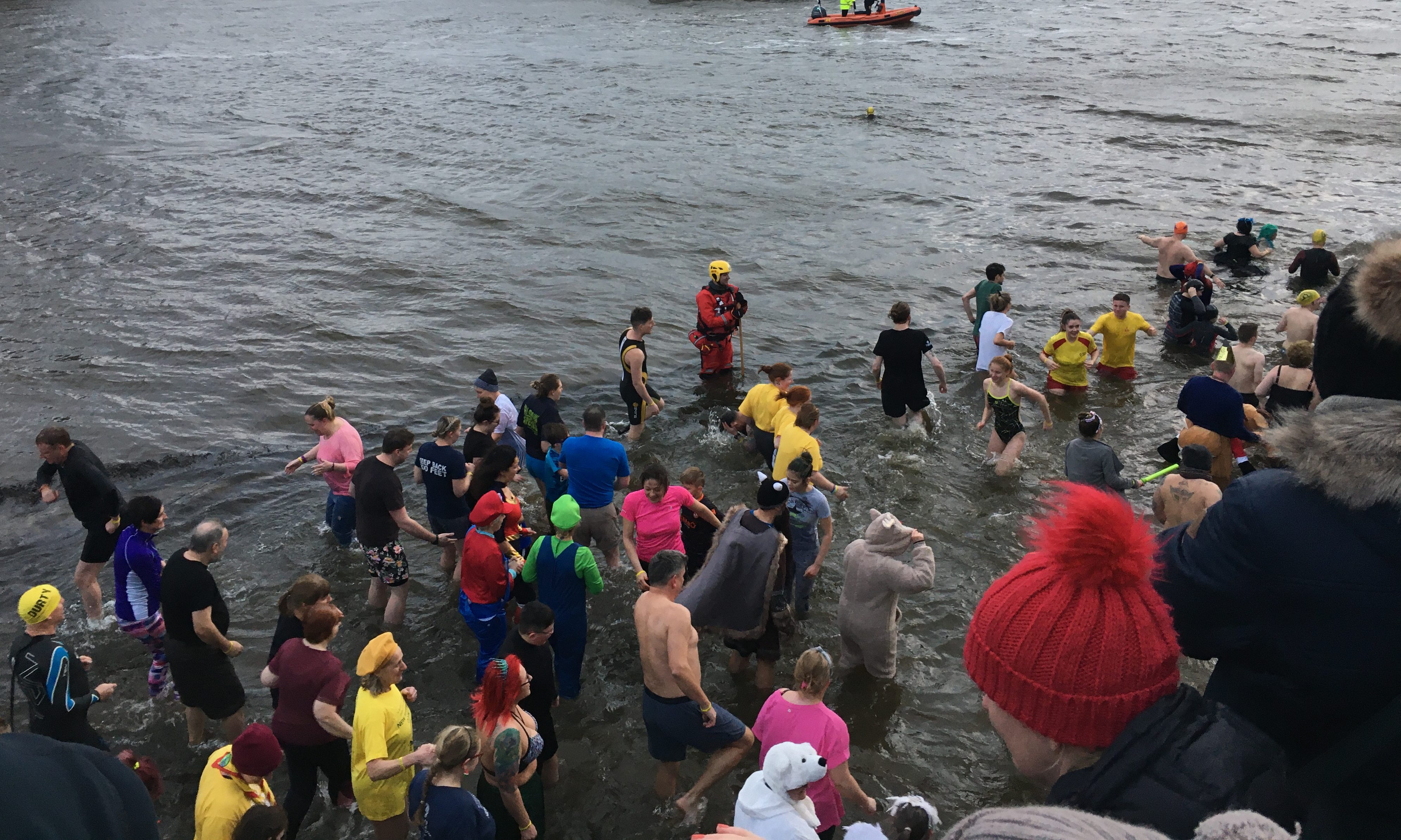 People brave the sea at the Broughty Ferry dook.