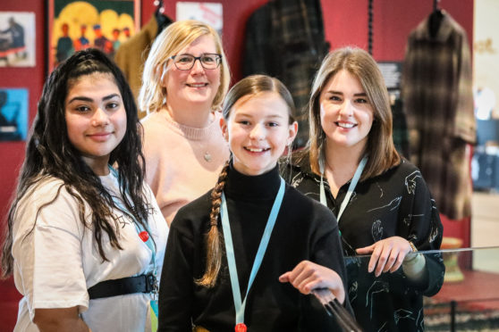 Aqsa Kahn S2 Morgan Academy, Yvonne Anderson, Arbroath High STEM club, Keira Beattie, S1 Arbroath High and Judith Steele, Art and Design, Morgan Acad at the Design Jam at V&A Dundee.